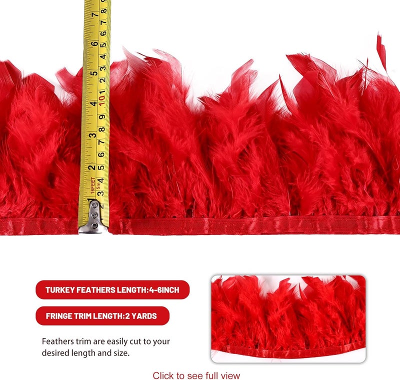 MAOFENG 2 Yards Natural Turkey Feathers Trim Sewing Fringe Fashion Dress Sewing 4-6inch for DIY Handicrafts Costumes Decoration,Red - Image 2